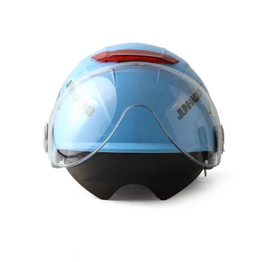 SHARK EYE. SKY BLUE ABS WITH DOUBLE VISOR AND STEEL SHINE BOLTS. Half FACE Helmet. (JACK NO 777)
